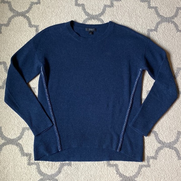 J. Crew Metallic Braid Navy Blue Wool Sweater Size Small - Picture 2 of 8